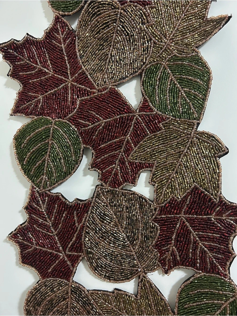 Pier 1 Imports Fall Heavy Beaded Leaf Table Runner Autumn Thanksgiving